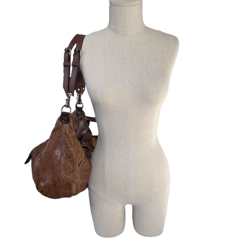 Frye Becca Rustic Italian Leather Brown Shoulder Bag Satchel Dual Handle Purse - Picture 16 of 16